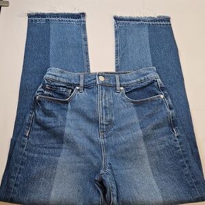 Loft Striped Straight Leg Jeans,  Fringe Hem, Size 25/0